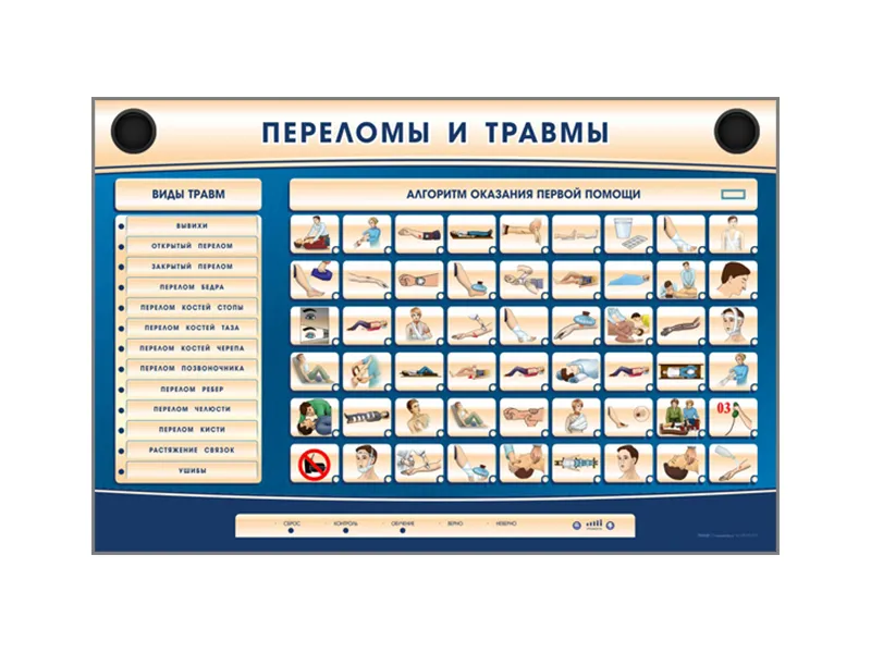 Комплект интерактивных стендов трехсекционный  "Травмы, Кровотечения, Ожоги" — купить в МЕДСЕТ