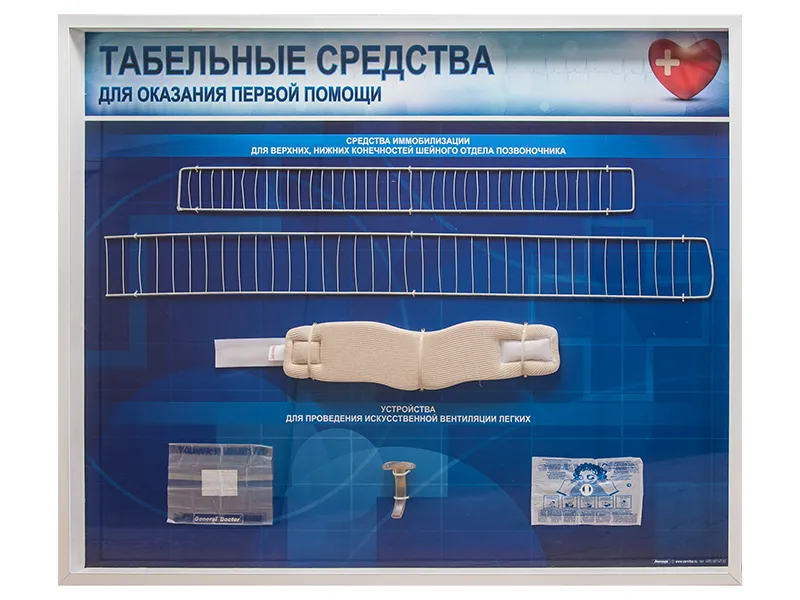 Стенды "Табельные средства для оказания первой помощи" (образцы под оргстеклом) — купить в МЕДСЕТ