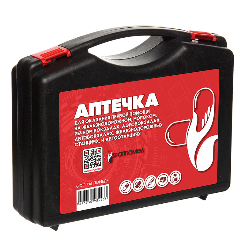 Аптечка для оказания первой помощи с применением медицинских изделий на железнодорожном, морском, речном вокзалах, аэровокзалах, автовокзалах, железнодорожных станциях и автостанциях по приказу Минздрава России от 24.05.2024 г № 257н в текстильной сумке — купить в МЕДСЕТ